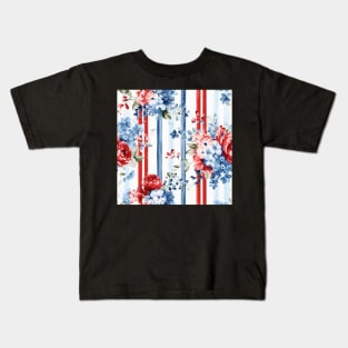 Red White and Blue Patriotic Shabby Floral Kids T-Shirt